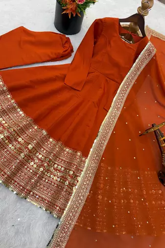 Orange Color codding sequence work gown set