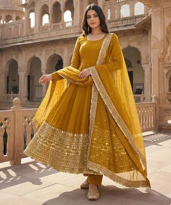 Yellow Color codding sequence work gown set 2