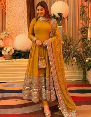 Yellow Color codding sequence work gown set 3