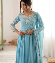 Sky Blue Color Embroidery Rainbow Sequence With Moti Work  Faux Georgette Gown Set
