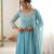 Sky Blue Color Embroidery Rainbow Sequence With Moti Work  Faux Georgette Gown Set