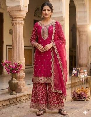 Red heavy embroidered sharara set 3