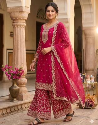 Red heavy embroidered sharara set 1