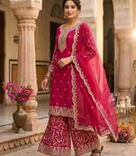 Red heavy embroidered sharara set