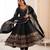 Black Color Embroidery Sequence Work Roman Silk Gown Set