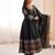Black Color Embroidery Sequence Work Roman Silk Gown Set
