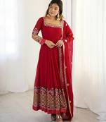 Red Heavy Georgette Anarkali Set with Multi-Thread Sequence Work