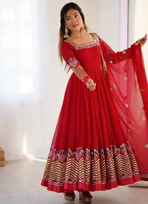 Red Heavy Georgette Anarkali Set with Multi-Thread Sequence Work 3