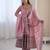 Light Pink Color Embroidery Sequence Work Roman Silk Gown Set