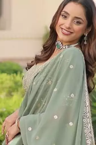Sea Green Embroidery Georgette Lehenga Set For Women's 