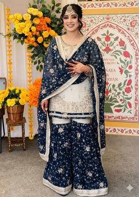 Navy blue sharara set 1