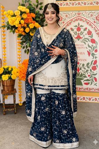Navy blue sharara set