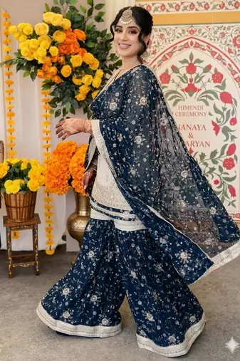 Navy blue sharara set