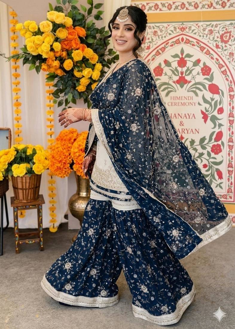Navy blue sharara set