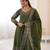 Olive Color Embroidery Sequence Work Roman Silk Gown Set