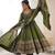 Olive Color Embroidery Sequence Work Roman Silk Gown Set