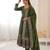 Olive Color Embroidery Sequence Work Roman Silk Gown Set
