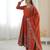 Orange Color Embroidery Sequence Work Roman Silk Gown Set