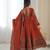 Orange Color Embroidery Sequence Work Roman Silk Gown Set