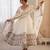 White Color Embroidery Sequence Work Roman Silk Gown Set