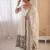 White Color Embroidery Sequence Work Roman Silk Gown Set