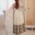 White Color Embroidery Sequence Work Roman Silk Gown Set