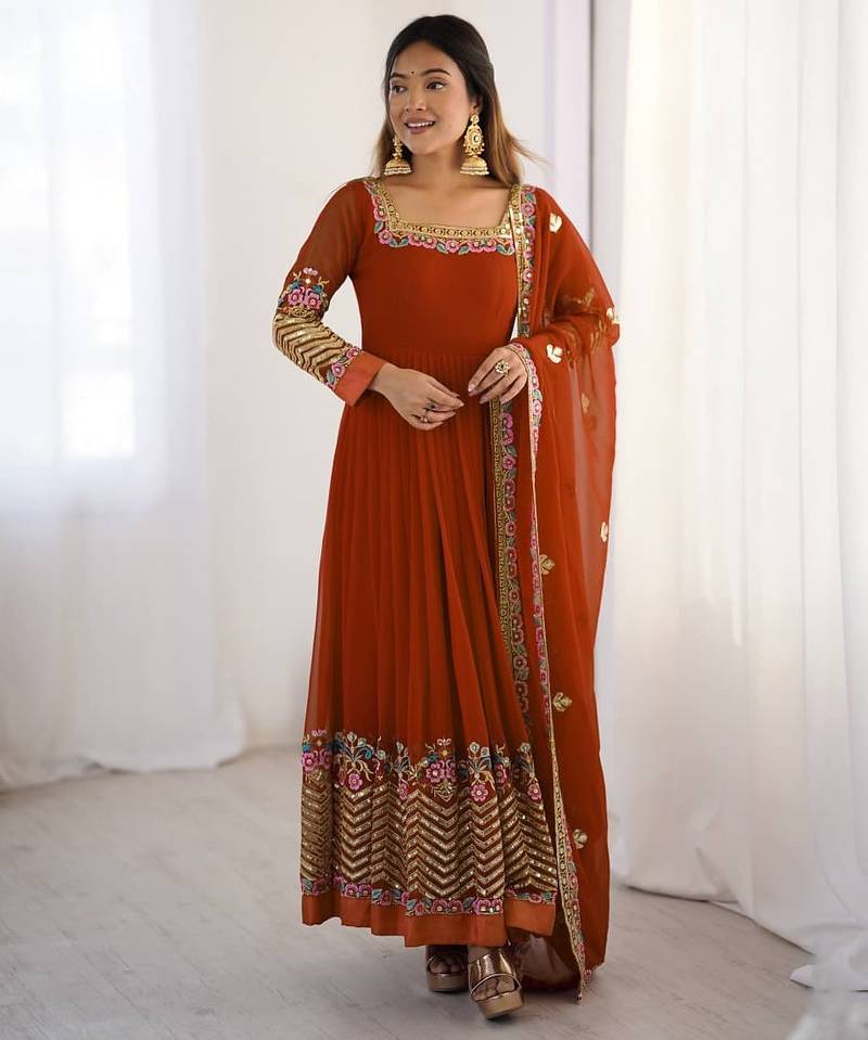 Rustt Heavy Georgette Anarkali Set with Multi-Thread Sequence Work