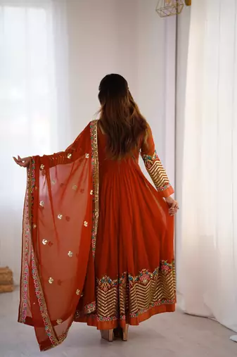 Rustt Heavy Georgette Anarkali Set with Multi-Thread Sequence Work