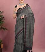 women's geometric print cotton blend saree -black