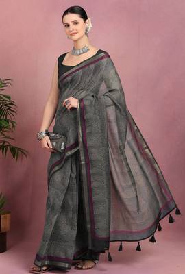 women's geometric print cotton blend saree -black 2