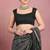women's geometric print cotton blend saree -black