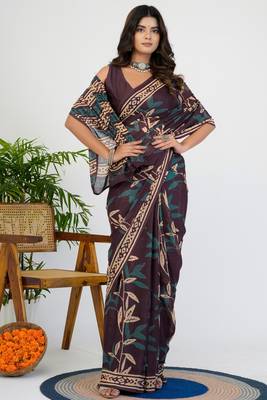 women's floral print chiffon saree -wine 2