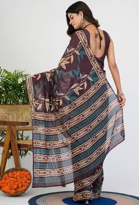 women's floral print chiffon saree -wine 4