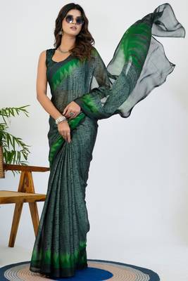 women's geometric print chiffon saree -grey 2