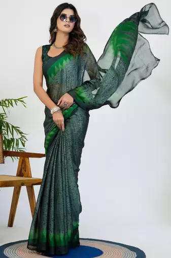 women's geometric print chiffon saree -grey