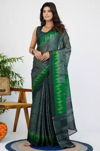 women's geometric print chiffon saree -grey