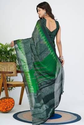 women's geometric print chiffon saree -grey 4