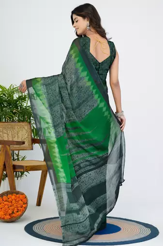 women's geometric print chiffon saree -grey