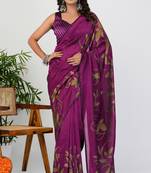 women's floral print silk blend saree -magenta