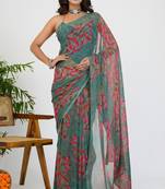 women's geometric print georgette saree -grey