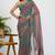 women's geometric print georgette saree -grey