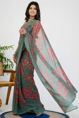women's geometric print georgette saree -grey 2