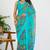 women's geometric print georgette saree -turquoise