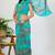 women's geometric print georgette saree -turquoise