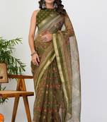 women's floral print kota doria saree -green