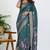 women's floral print cotton blend saree -teal