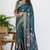 women's floral print cotton blend saree -teal