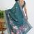 women's floral print cotton blend saree -teal