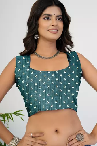 women's floral print cotton blend saree -teal