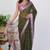 women's block print cotton blend saree -green